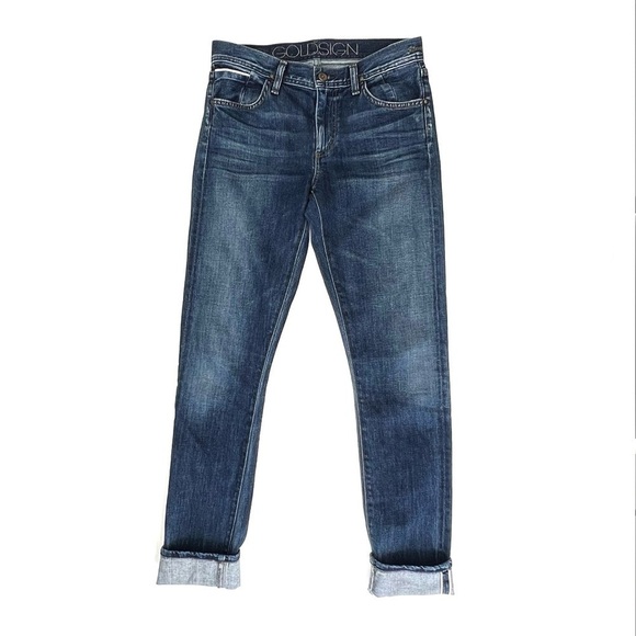 Goldsign Jenny Jeans Size 27 = 4/6 Selvedge Slim Cut Whiskering gold sign EUC - Picture 2 of 14